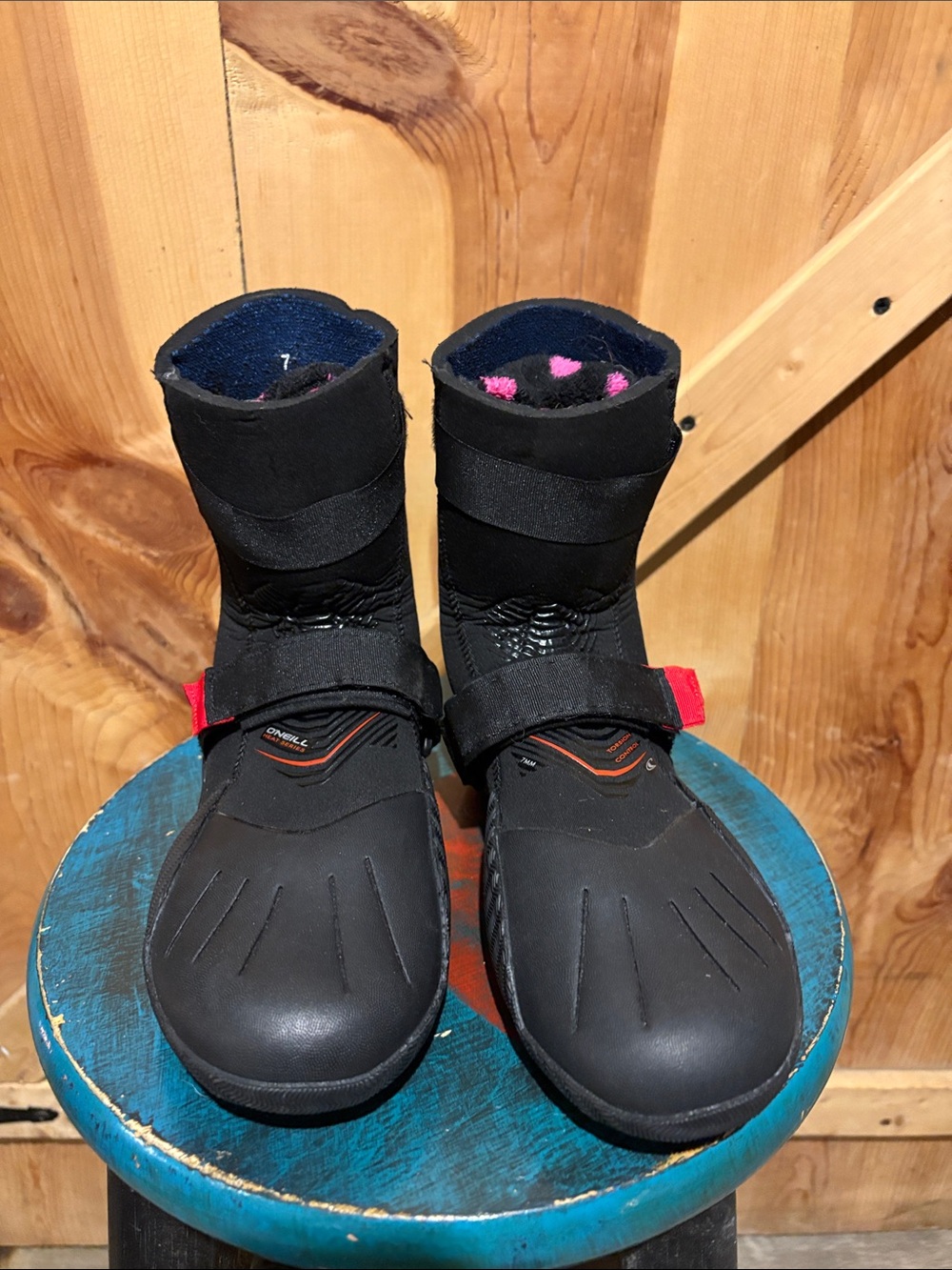 O'Neill Black Boots with Red Strap Accents